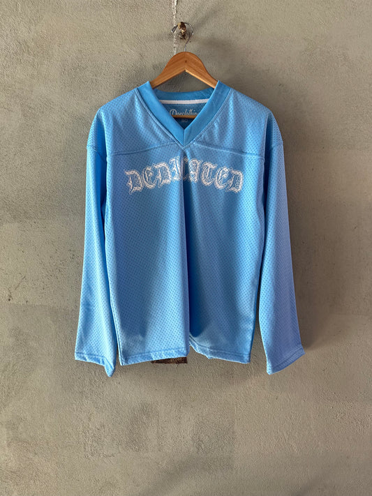 “DEDICATED” BLUE MESH HOCKEY JERSEY