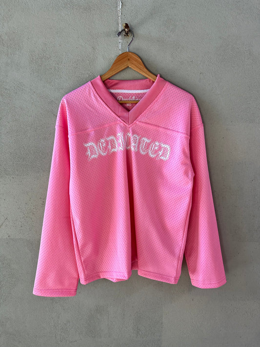“DEDICATED” PINK MESH HOCKEY JERSEY