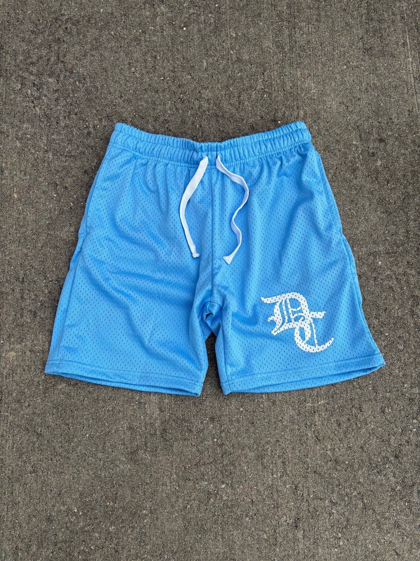 “DEDICATED” BLUE MESH SHORTS