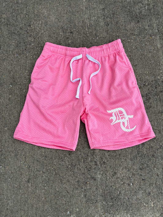 “DEDICATED” PINK MESH SHORTS